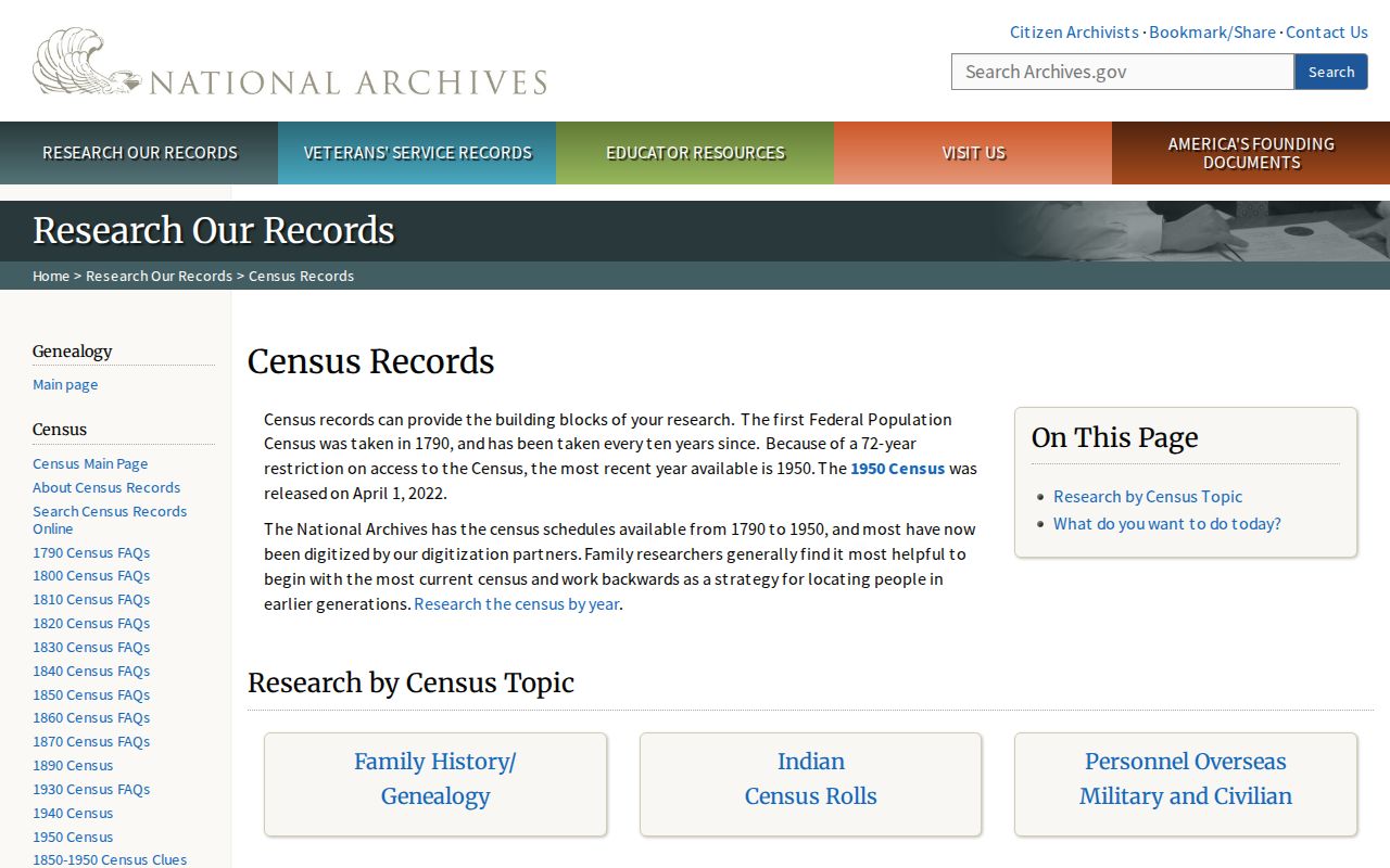National Archives federal census research page for pairing with Edgewater directories