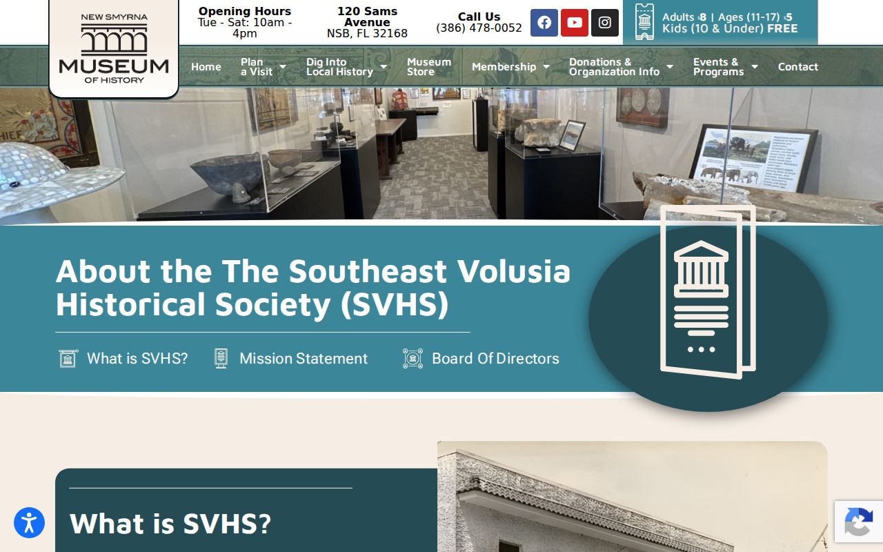 Southeast Volusia Historical Society and New Smyrna Museum of History information