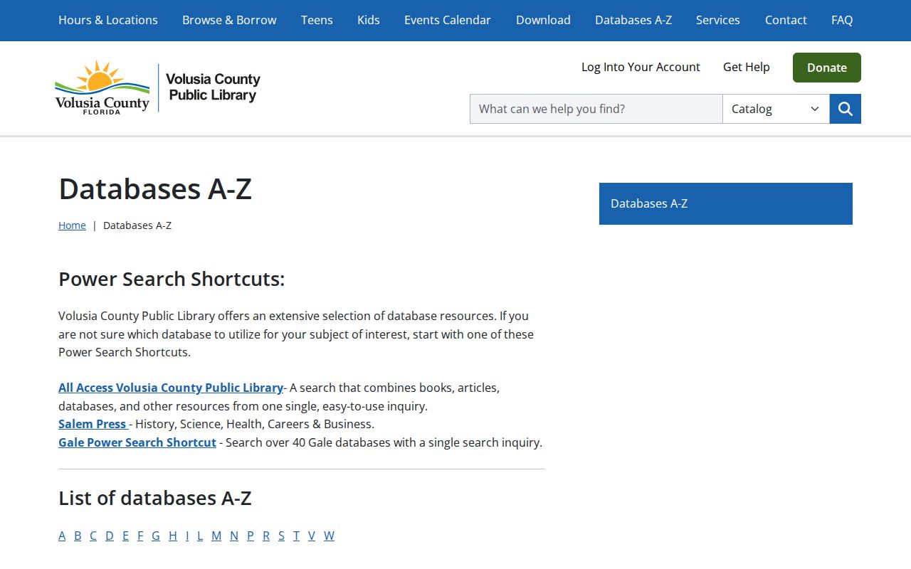Volusia County Public Library genealogy and historical research databases
