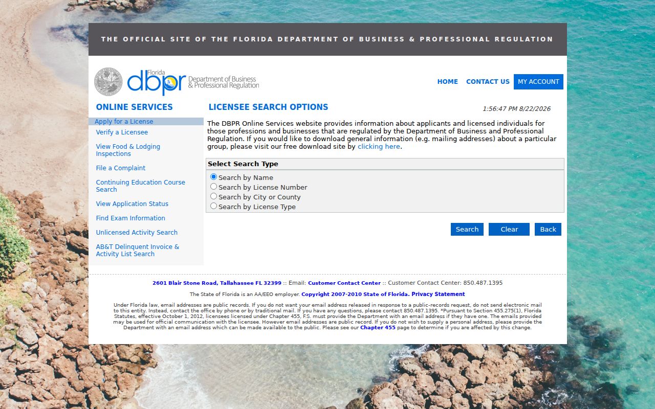 Edgewater residents directory Florida professional license search