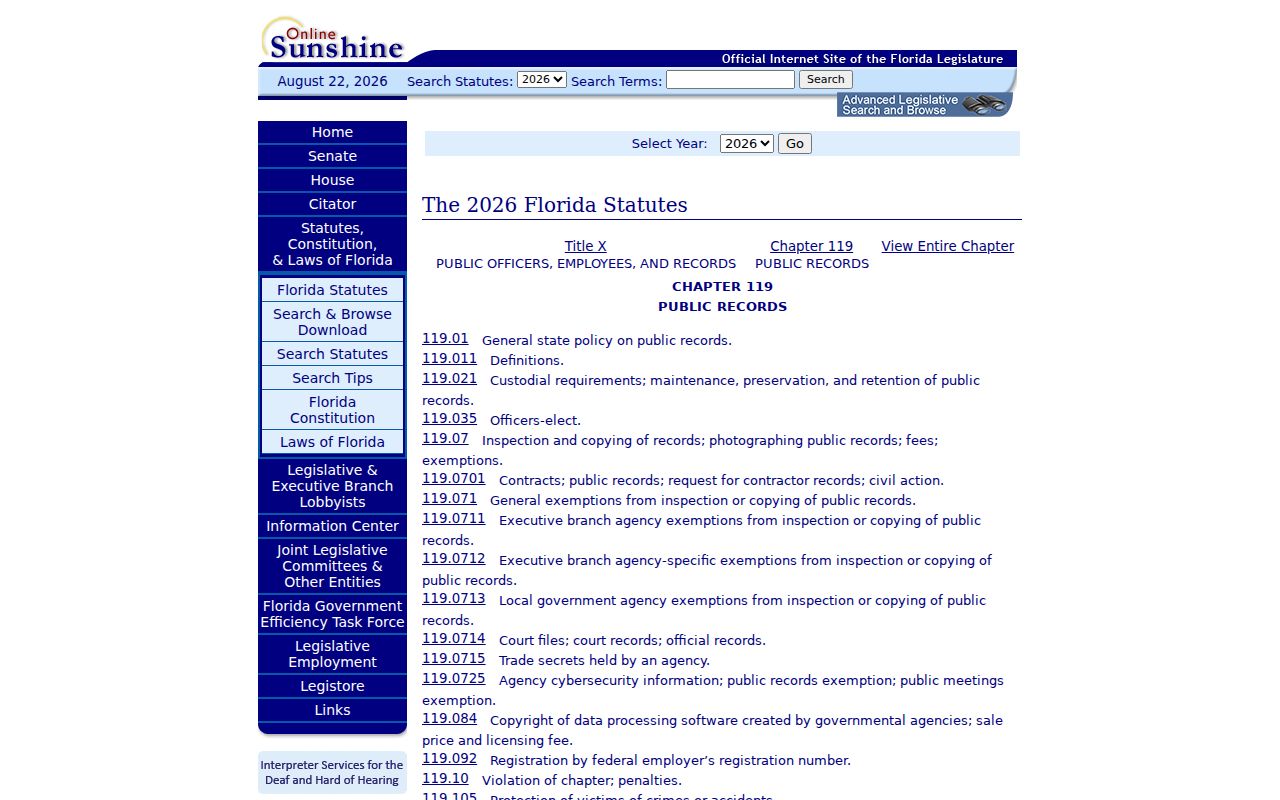 Edgewater residents directory Florida public records law