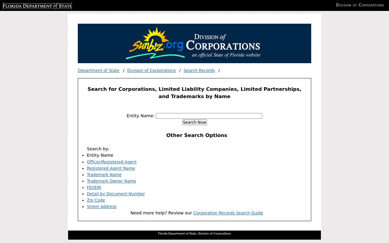 Edgewater residents directory Sunbiz entity search