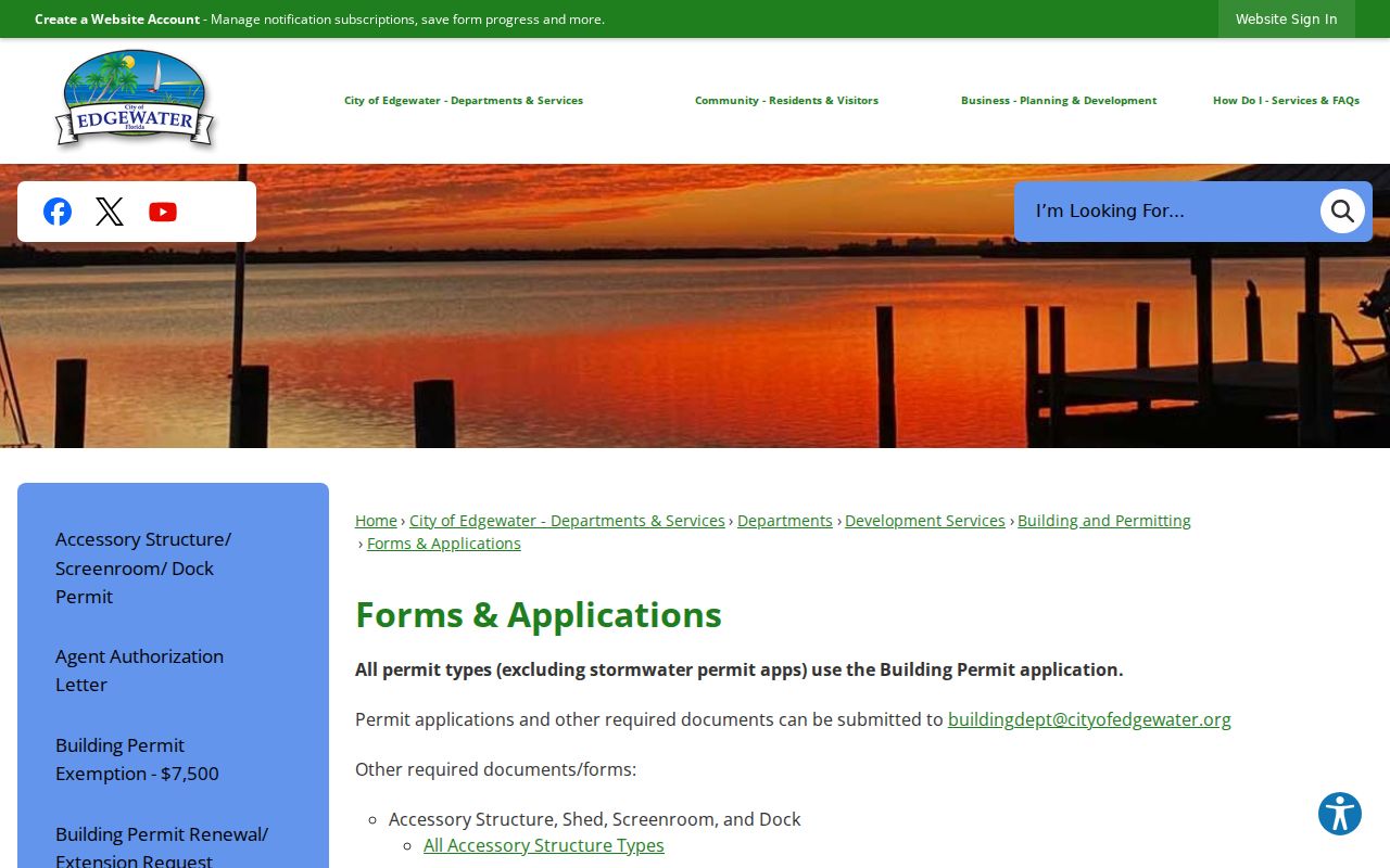 Edgewater previous residents building permit forms page