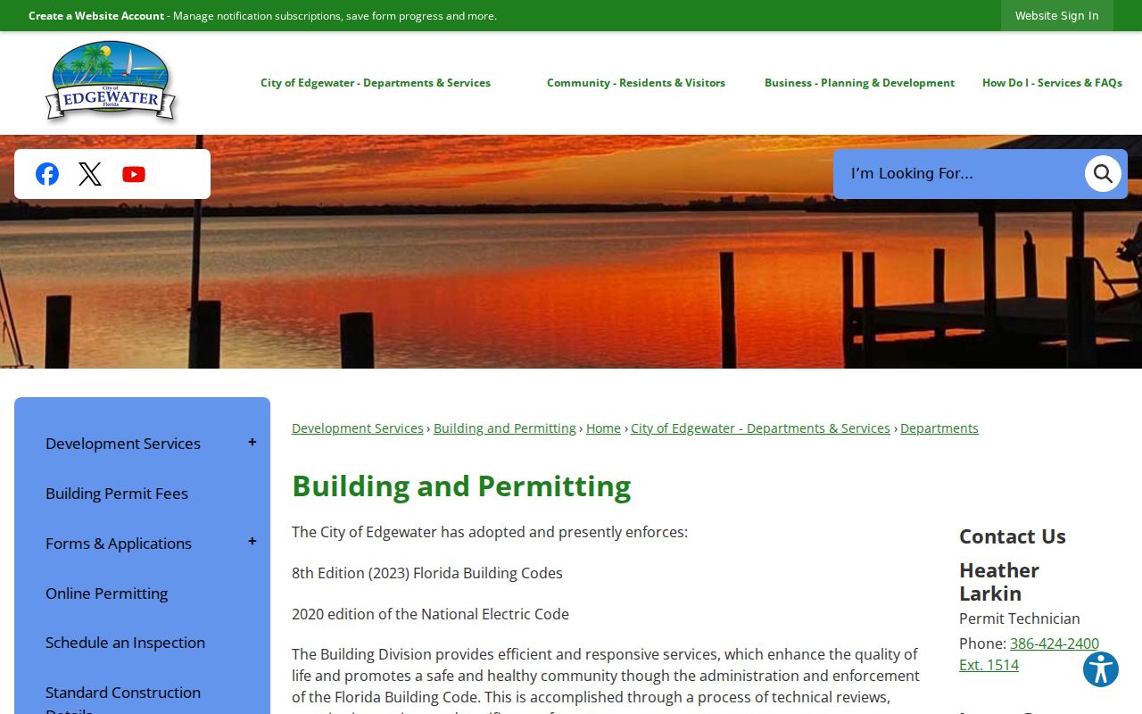 Edgewater Building and Permitting page for address record research
